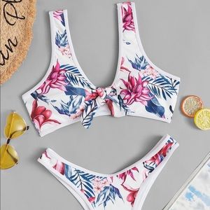 Floral Tie Front With High Leg Bikini